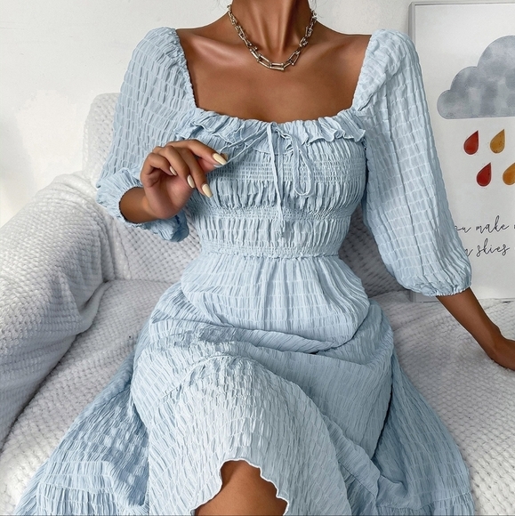 Front Ruffle Trim Flounce Hem Dress - Picture 4 of 5